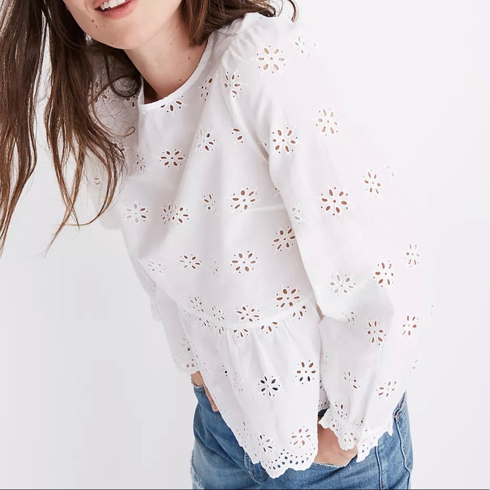 Madewell Eyelet Keyhole Peplum Top
